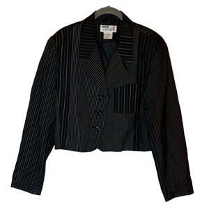 NEWPORT NEWS 100% Silk Cropped Blazer Jacket Womens Size 16 Striped Party Work